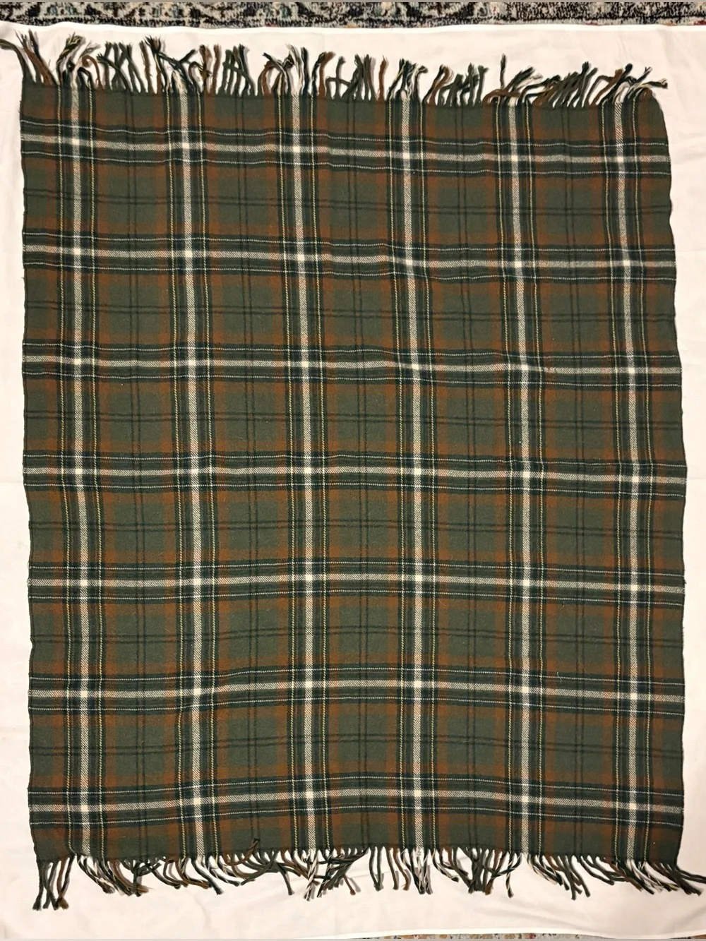 Vintage 60’s Pendelton Wool Throw Stadium Camp Blanket Tartan Plaid Green Brown